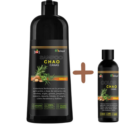 Champú y Tratamiento 3 en 1 para Canas Chao | Natural, Cubre Canas y Fortalece tu Cabello Gris