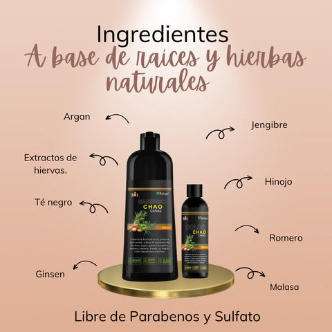 Champú y Tratamiento 3 en 1 para Canas Chao | Natural, Cubre Canas y Fortalece tu Cabello Gris