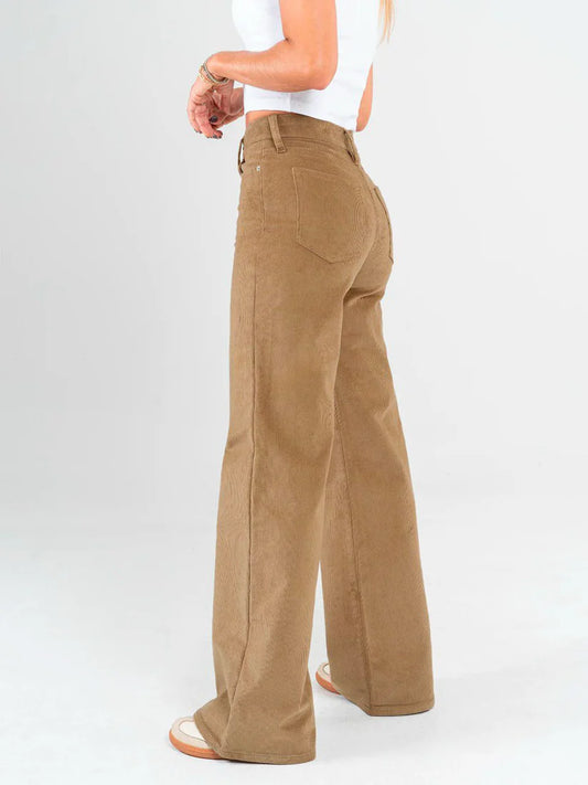 Pantalón mom flare palazzo Pana stretch